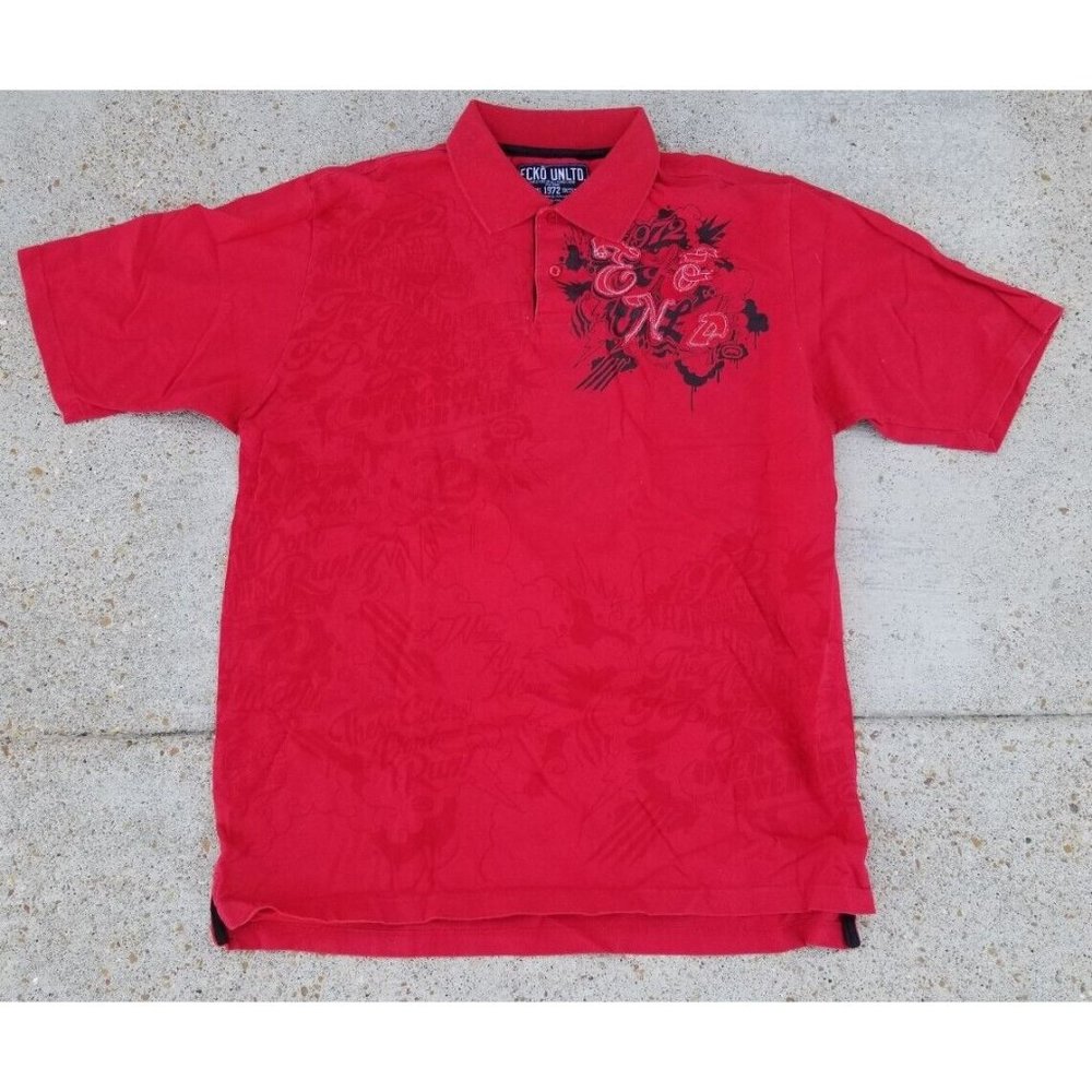 Ecko Unltd Mens Polo Graphic Shirt XL Red Short Sleeve Pullover